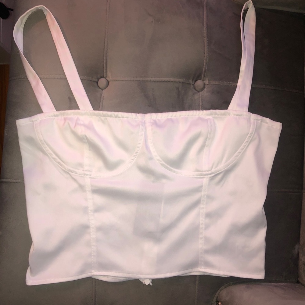 Danielle Bernstein White Satin Bustier Top